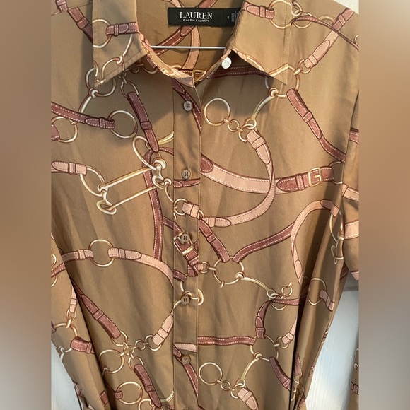 Ralph Lauren Tan Long Sleeve Dress with Belt Pattern - Picture 5 of 7